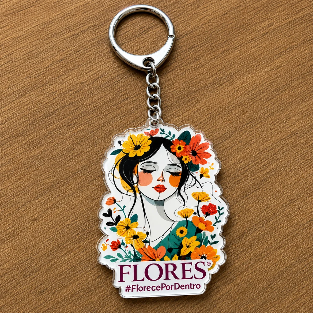 Llavero floral de acrilico con impresion UV a todo color