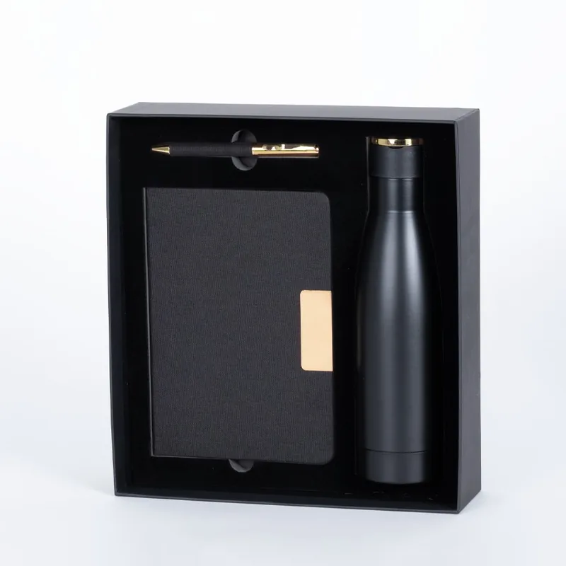 Set de regalo corporativo con botella térmica, libreta y bolígrafo
