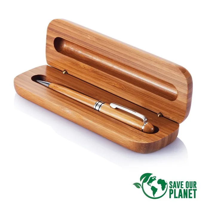 Set Bolígrafo Estuche de Bamboo personalizado con tu logo