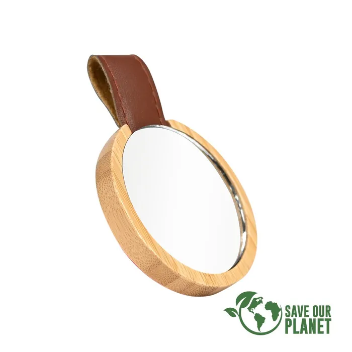 Espejo redondo de Bamboo y Eco-Cuero personalizado con tu logo