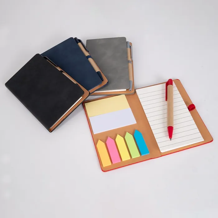 Libreta Memo Set «AURORA» de Eco-Cuero, con Bolígrafo personalizado con tu logo